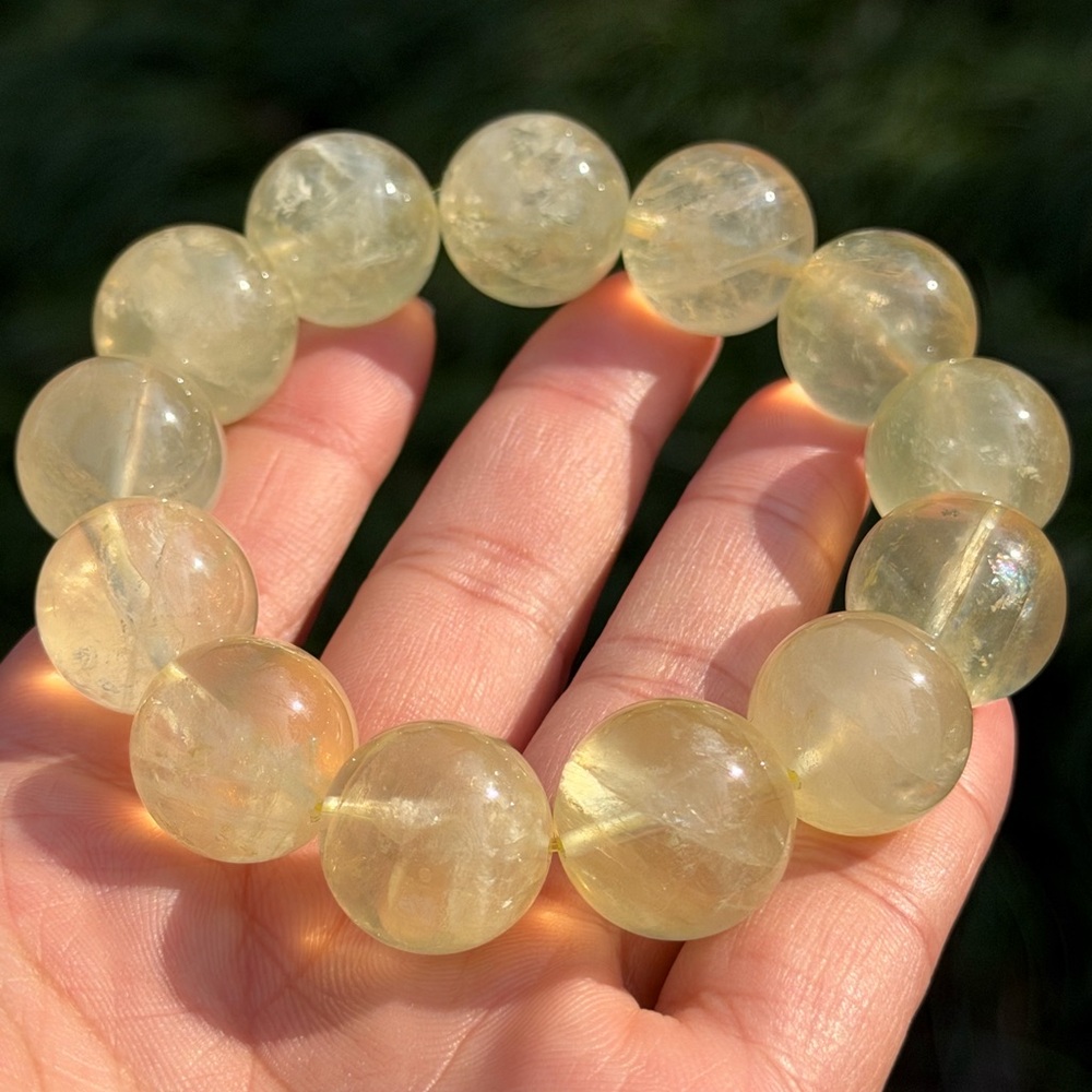 17mm stretchable chunky lemon quartz‎ bracelet 1060
